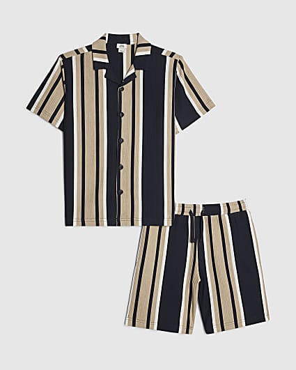 Boys Navy Stripe Shorts Set