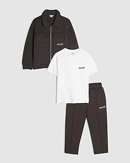 Mini Boys Brown Ame Saint Jacket 3 Piece Set