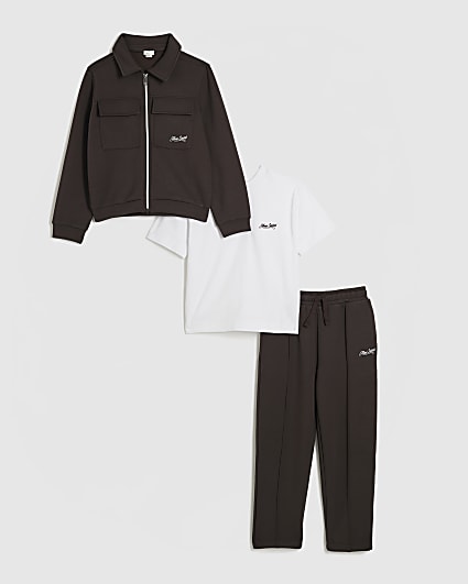 Boys Brown Ame Saint Jacket 3 Piece Set