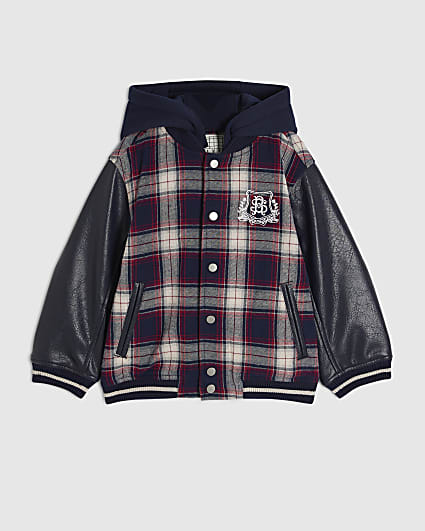 Mini Boys Navy Check Bomber Jacket