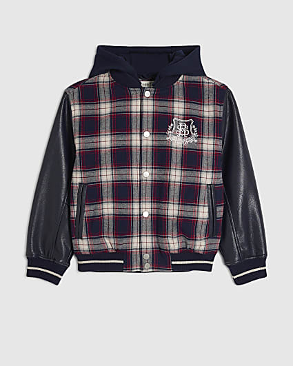 Boys Navy Check Bomber Jacket