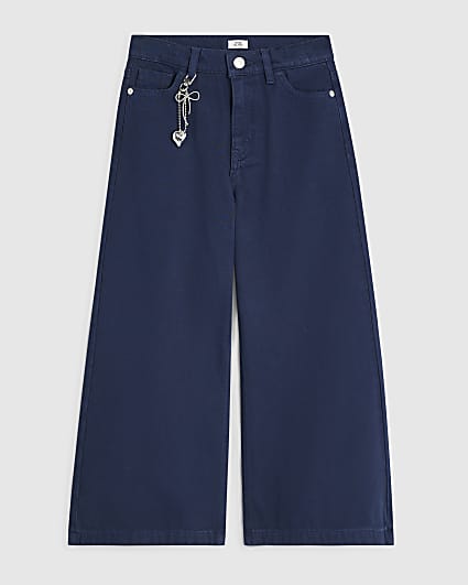 Girls Navy Wide Leg Jeans