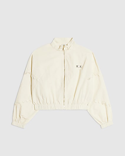 Girls Cream Lace Funnel Neck Bomber Jacket