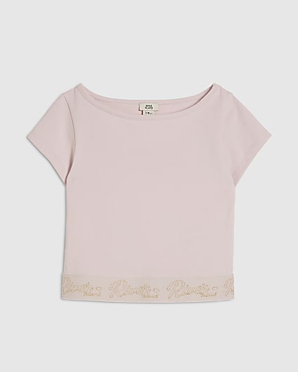 Girls Pink Cap Sleeve Waistband T-Shirt