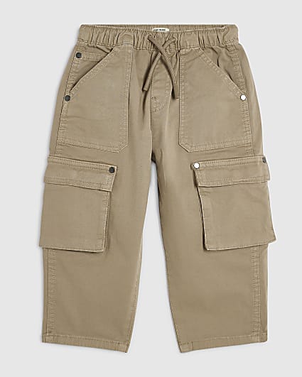 Mini Boys Beige Barrel Leg Cargo Trousers