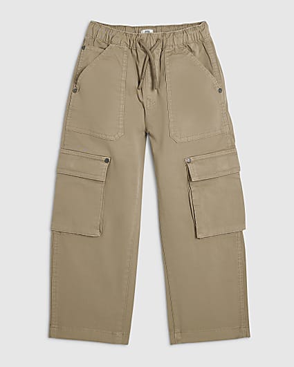 Boys Beige Barrel Leg Cargo Trousers