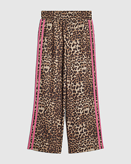Girls Brown Leopard Print Side Stripe Joggers