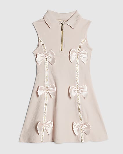 Mini Girls Pink Satin Bow Polo Dress