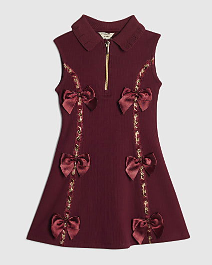 Mini Girls Red Satin Bow Polo Dress