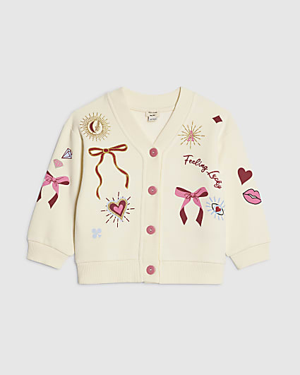 Mini Girls Cream Iconic Embroidered Cardigan