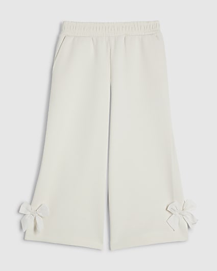 Mini Girls Beige Wide Leg Bow Trousers