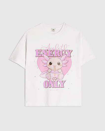 Girls White Oversized Axolotl Energy T-Shirt