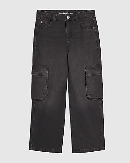 Boys Black Straight Leg Cargo Jeans