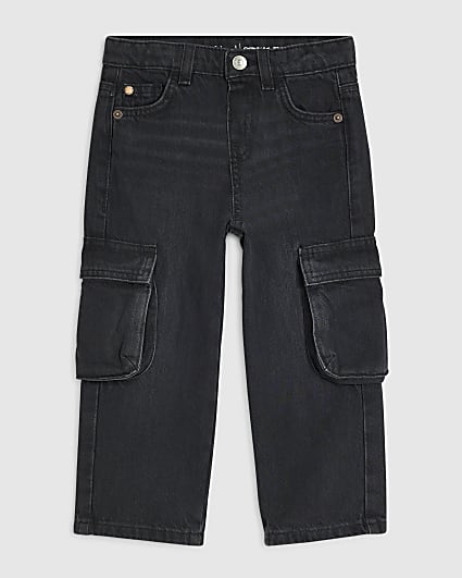Mini Boys Black Straight Leg Cargo Jeans