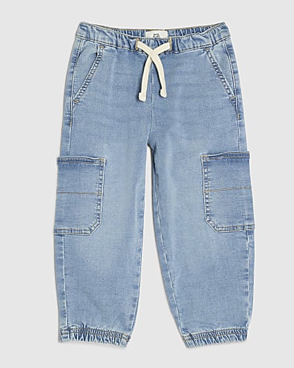 Mini Boys Blue Loose Cuffed Cargo Jeans