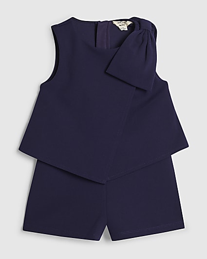 Mini Girls Navy Bow Playsuit
