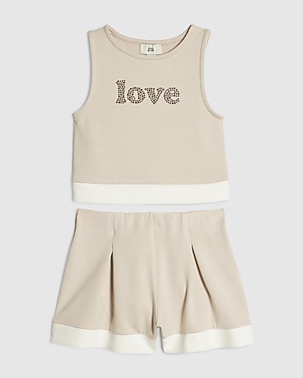 Girls Cream Premium Tank Top & Shorts Set