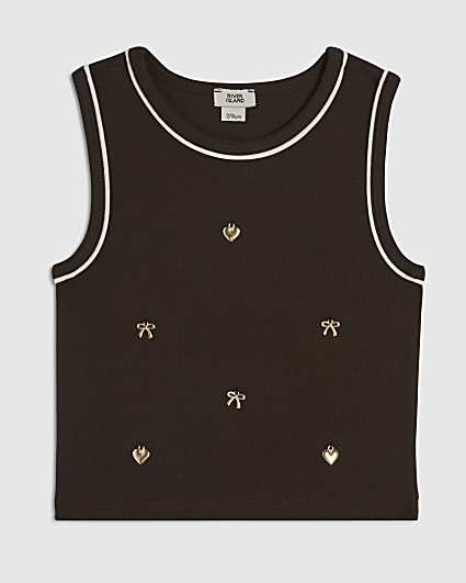 Girls Brown Ribbed Charmed Tank Top