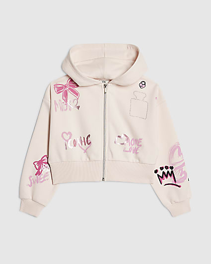 Girls Pink Graffiti Icon Zip Up Hoodie