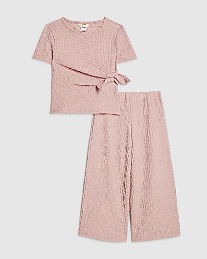 Mini Girls Pink Textured Wide Leg Set