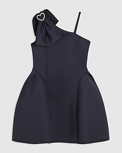Girls Navy One Shoulder Dress