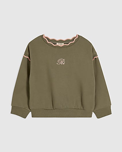 Mini Girls Khaki Scallop Edge Sweatshirt