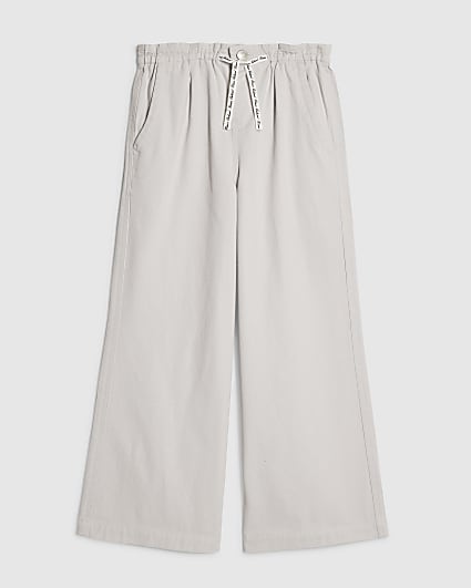 Girls Grey Drawstring Wide Leg Jeans