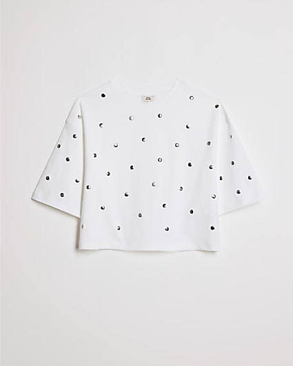 Girls White Studded Crop Top