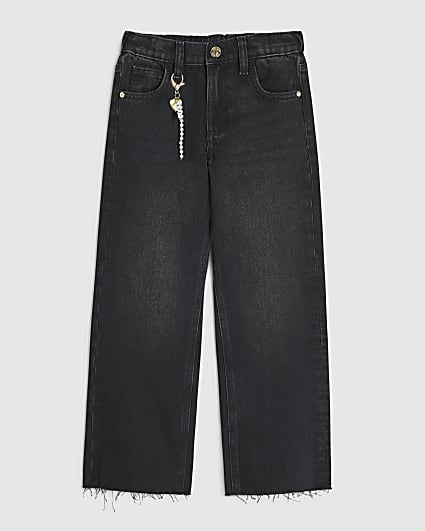 Girls Black Washed Straight Jeans