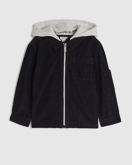 Mini Boys Navy Corduroy Hooded Overshirt