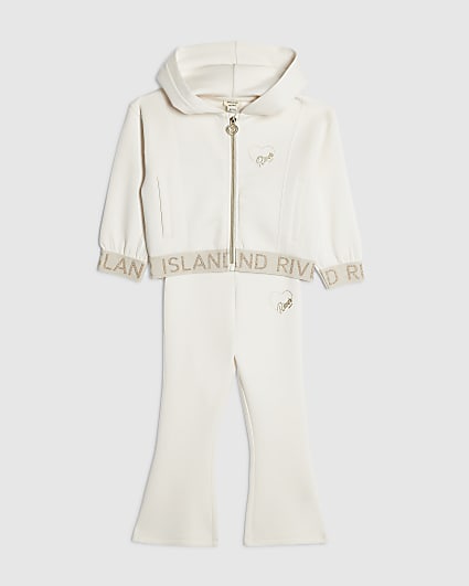 Mini Girls Cream Premium Zip Hoodie Set