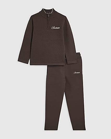 Mini Boys Brown Textured Funnel Top Set
