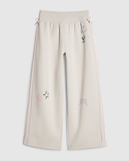 Girls White Icon Print Lace Joggers