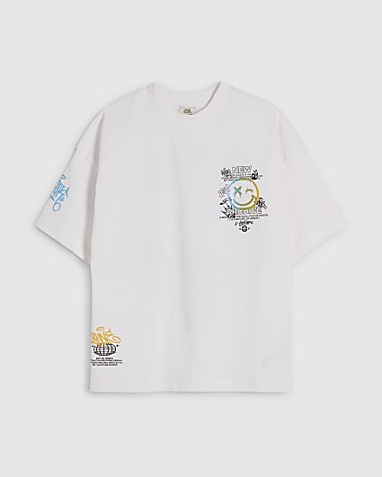 Boys White Oversized Graffiti Bear T-Shirt