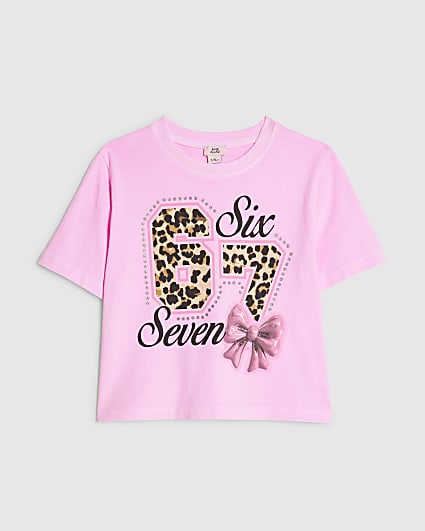 Girls Pink Oversized Six Seven T-Shirt