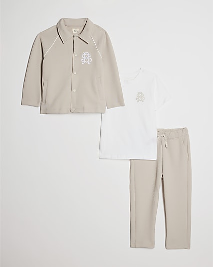 Mini Boys Beige Jacket 3 Piece Set