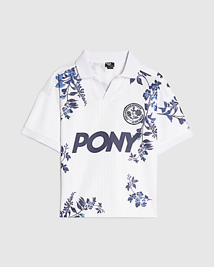 Boys White Pony Floral Polo Shirt
