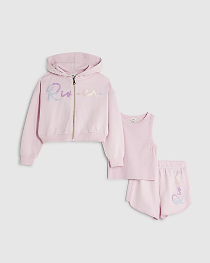 Girl Pink Rainbow Scripty RI Jacket Set