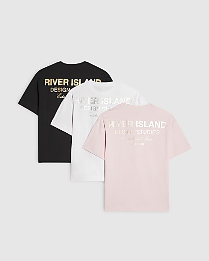Girls Pink RI Graphic Pack Of 3 T-Shirt