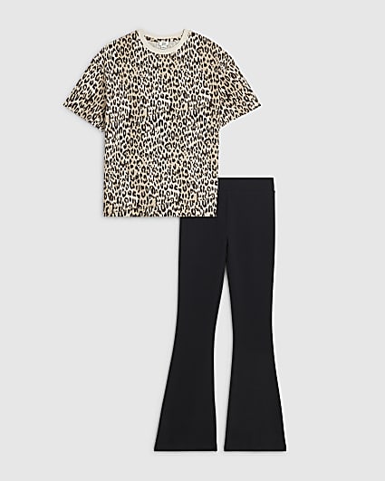 Girls Brown Leopard Print T-Shirt Set