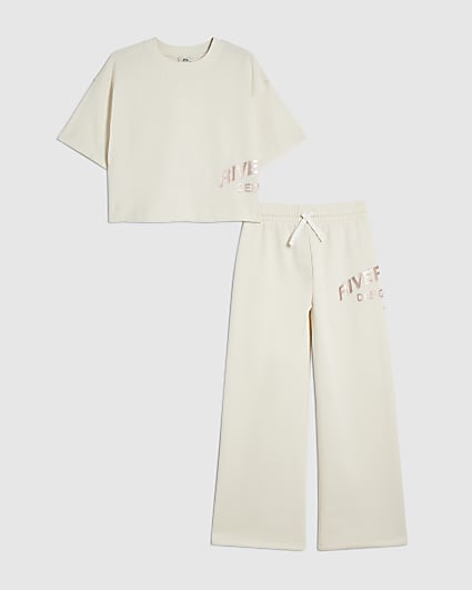 Girls Cream Metallic RI Joggers Set