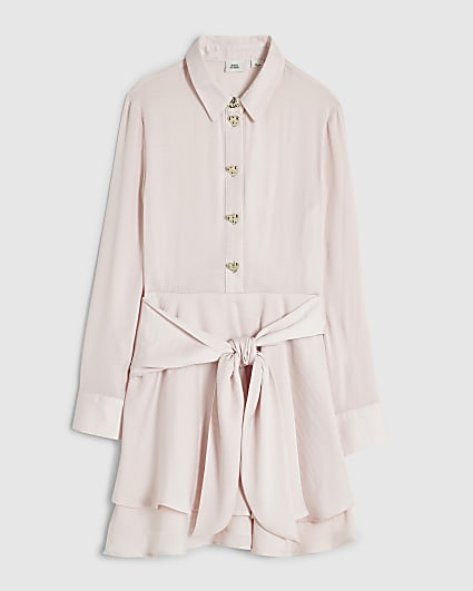 Girls Pink Tie Scarf Shirt Dress