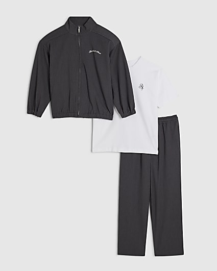 Boys Grey Bomber Jacket 3 Piece Set