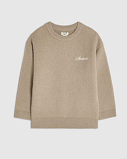 Mini Boys Beige Rib Jumper