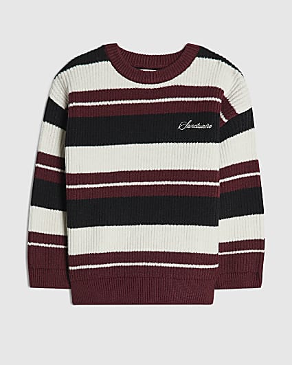 Mini Boys Burgundy Stripe Rib Jumper