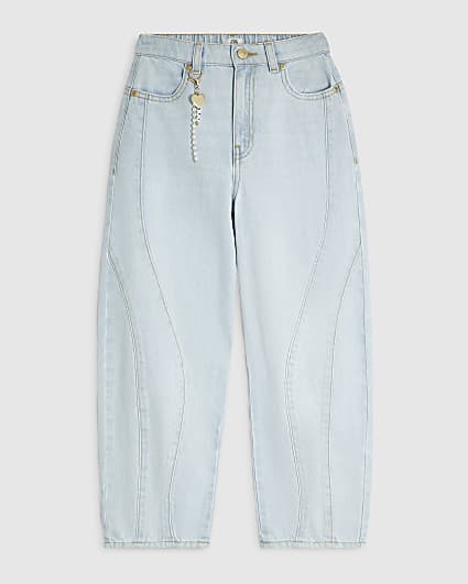 Girls Blue Light Wash Barrel Jeans