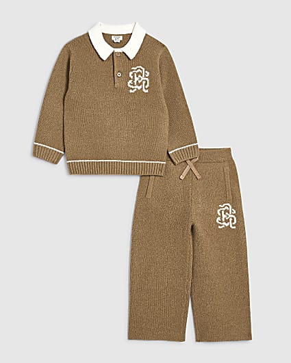 Mini Boys Brown Knit RI Shirt Set