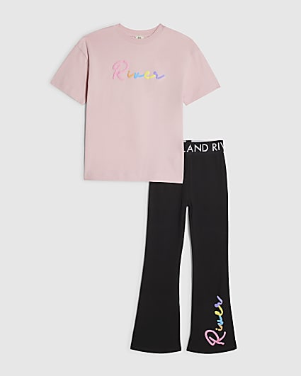 Girls Black Neon Scripty T-Shirt Set
