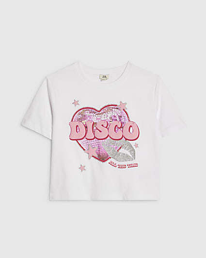 Girls White Disco All The Time Crop T-Shirt
