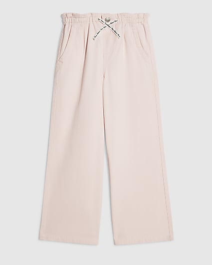 Girls Pink Drawstring Wide Leg Jeans